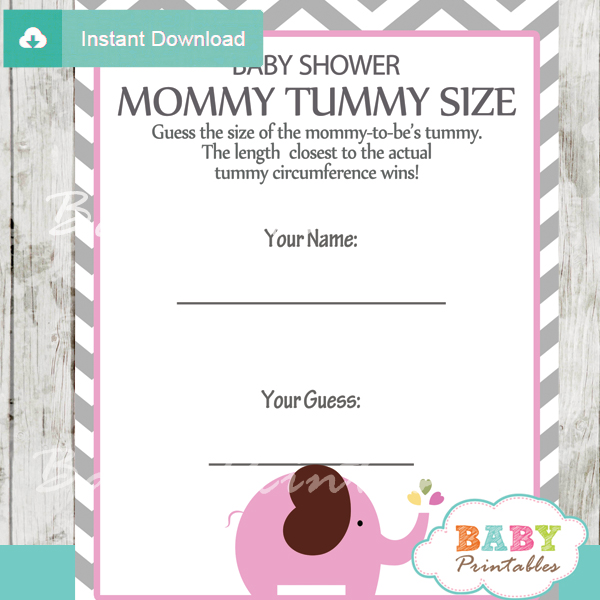 106 Pink Grey Elephant Baby Shower Games Mommy tummy size