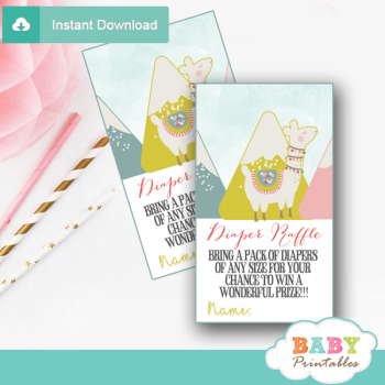 Llama Diaper Raffle Tickets Gender Neutral D Baby Printables