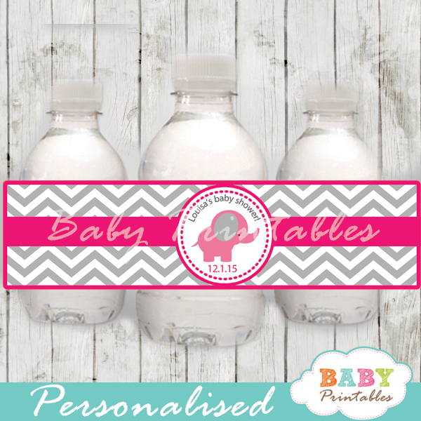 custom elephant theme baby shower bottle wrappers printable