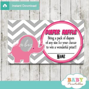 printable pink elephant chevron diaper raffle tickets pdf
