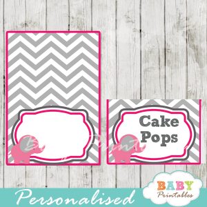 pink printable food labels for baby shower elephant