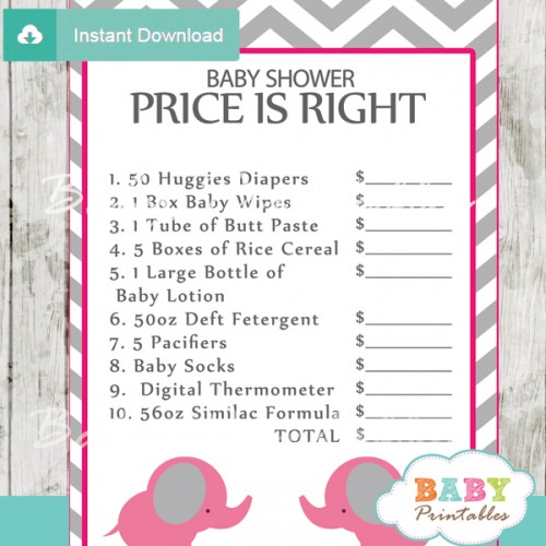 Hot Pink Elephant Baby Shower Games - D103 - Baby Printables