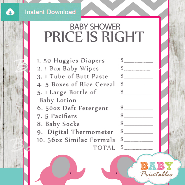 Hot Pink Elephant Baby Shower Games D103 Baby Printables