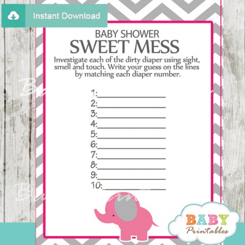 Hot Pink Elephant Baby Shower Games - D103 - Baby Printables