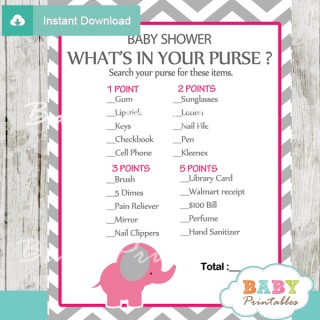 Hot Pink Elephant Baby Shower Games - D103 - Baby Printables