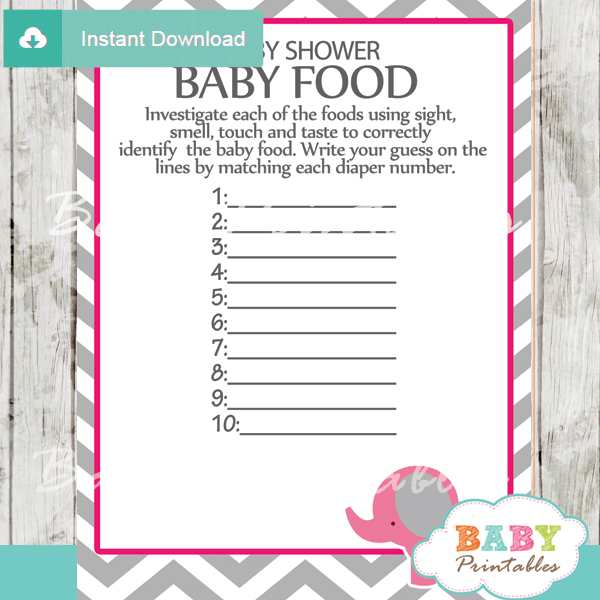 103 Elephant Baby Shower Game baby Food Fushia Grey chevron