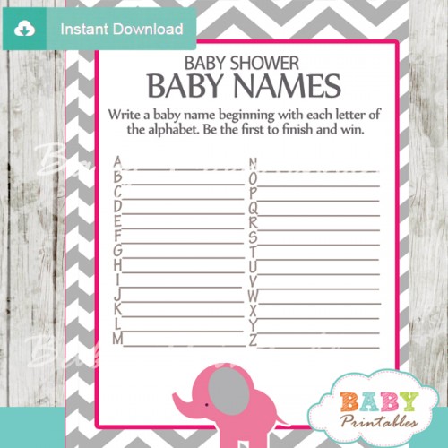 Hot Pink Elephant Baby Shower Games - D103 - Baby Printables