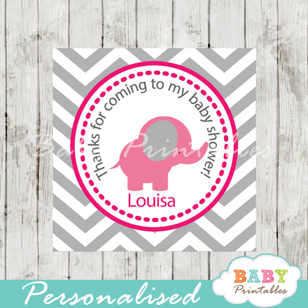 printable custom pink elephant baby shower gift tags