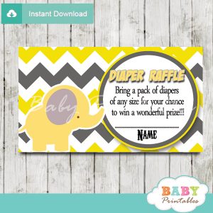 printable yellow elephant chevron diaper raffle tickets pdf