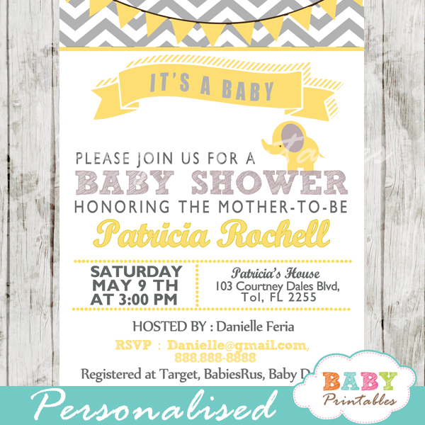 Yellow elephant baby shower sales invitations