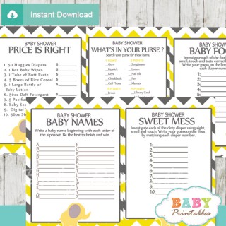 Yellow Elephant Baby Shower Games - D104 - Baby Printables