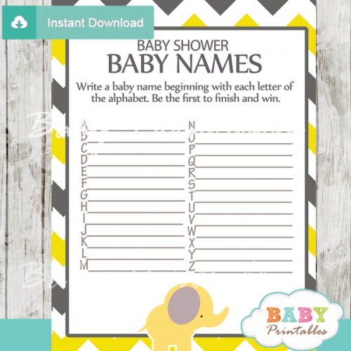 Yellow Elephant Baby Shower Games - D104 - Baby Printables