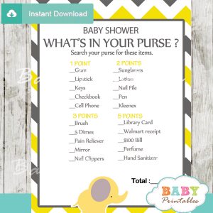 printable baby shower games what's in your purse