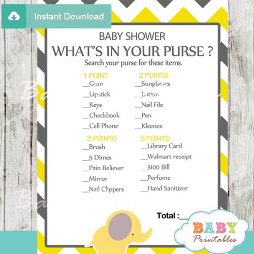 Yellow Elephant Baby Shower Games - D104 - Baby Printables