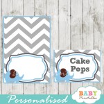 Blue Elephant Baby Shower Food Tent Cards - D105 - Baby Printables
