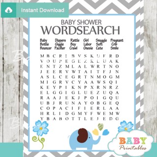 Blue Elephant Baby Shower Games - D105 - Baby Printables