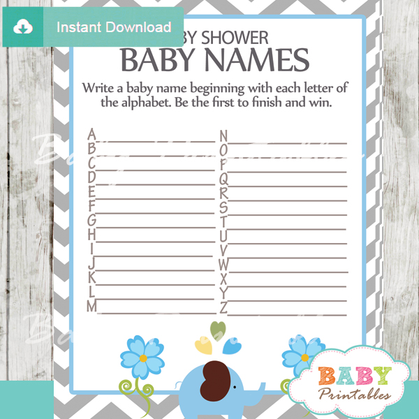 Blue Elephant Baby Shower Games - D105 - Baby Printables