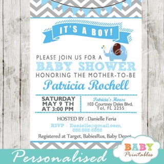 Blue Elephant Baby Shower Invitation Card - D105 - Baby Printables