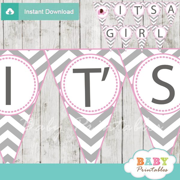 Pink Elephant Baby Shower Banner D106 Baby Printables