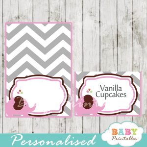printable food labels for baby shower elephant pink