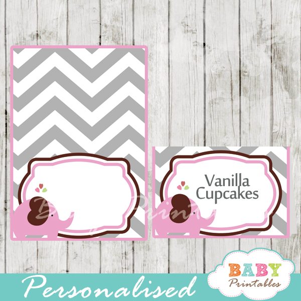 Birthday Food Labels Tent Cards. 12 x Pink Princess Baby Shower Name