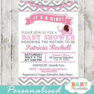 personalized pink printable elephant baby shower invite