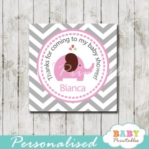 printable custom pink elephant baby shower gift labels