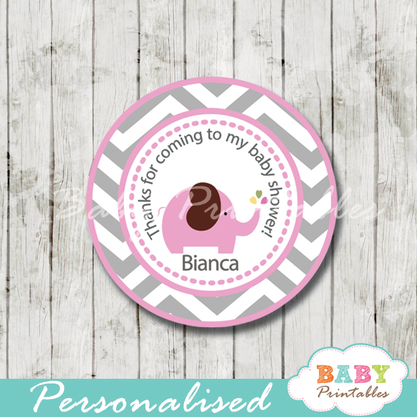 Pink Elephant Baby Shower Favor Tags D106 Baby Printables