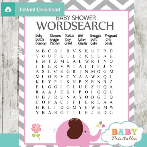 Pink Elephant Baby Shower Games - D106 - Baby Printables