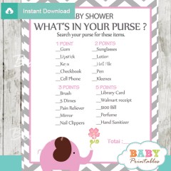 Pink Elephant Baby Shower Games - D106 - Baby Printables