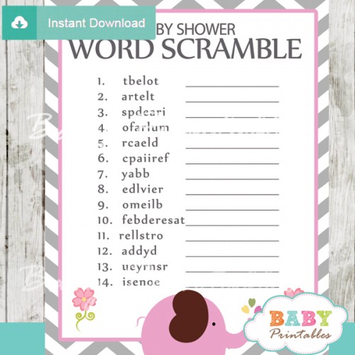 Pink Elephant Baby Shower Games - D106 - Baby Printables