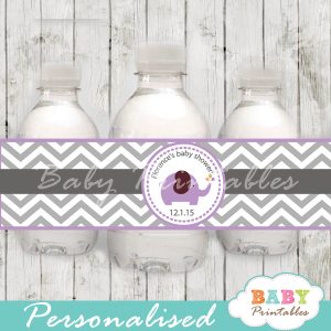 personalized purple elephant baby shower bottle wrappers