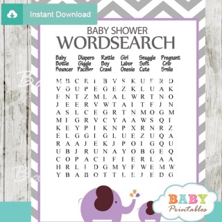 Lavender Elephant Baby Shower Games - D108 - Baby Printables