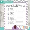 printable word scramble baby shower games