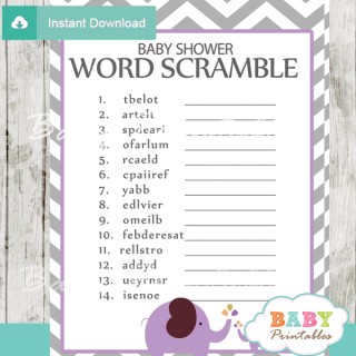 Lavender Elephant Baby Shower Games - D108 - Baby Printables