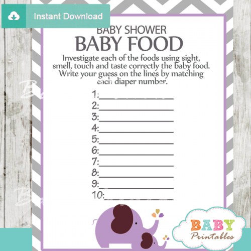 Lavender Elephant Baby Shower Games - D108 - Baby Printables