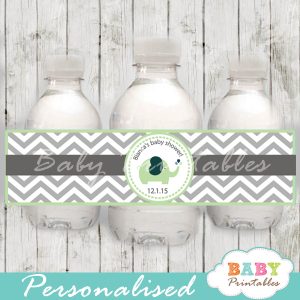 personalized lime green elephant baby shower bottle wrappers