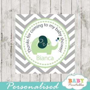 printable custom lime green elephant baby shower gift labels