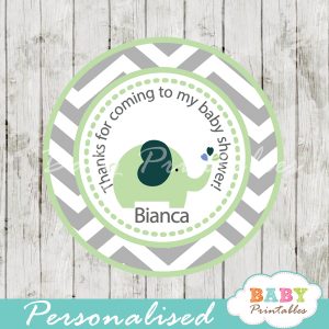 personalized lime green elephant baby shower tags