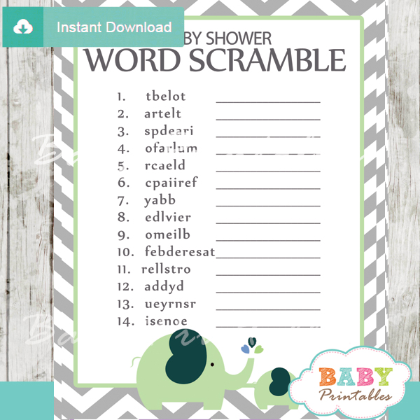 printable word scramble baby shower games