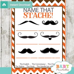 orange name that mustache baby shower game printable