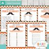 printable orange brown mustache baby shower games package