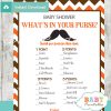 mustache printable baby shower games what's in your purse