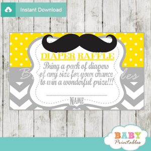 printable mustache yellow chevron diaper raffle tickets