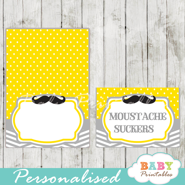 yellow printable mustache food labels