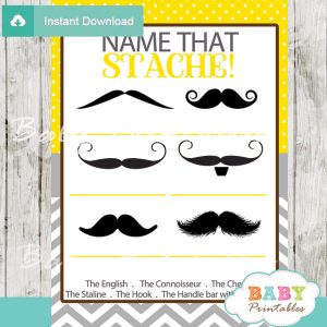 yellow name that mustache baby shower game printable