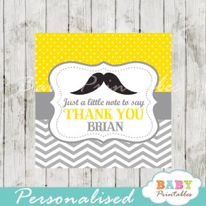 yellow printable custom mustache baby shower gift labels