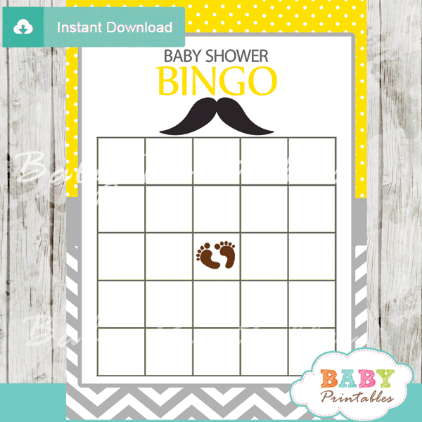mustache bingo baby shower games printable cards