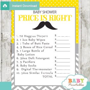 mustache Price is Right Baby Shower Game printable pdf