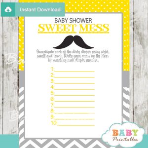 mustache Baby Shower Game What's That Sweet Mess Dirty Diaper Shower Game